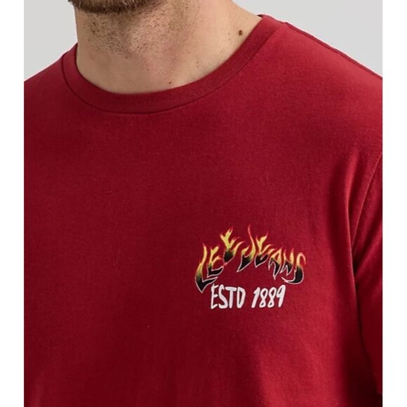 Lee Jeans T-Shirt Men’s Small Graphic Print  Cowboy Skeleton Brick Red Tee - Picture 3 of 13